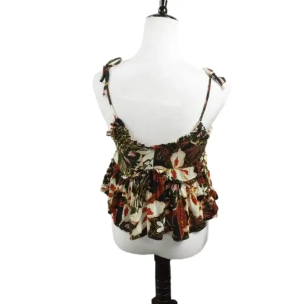 Patrons of Peace Black/Orange Floral Cropped Blouse Size XS - Picture 3 of 4